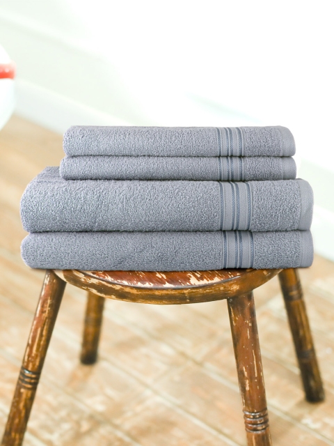 

swiss republic Unisex Set of 4 Grey Solid Essential Plus 480 GSM Towels