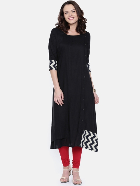 

Rasada Women Black & White Solid Straight Kurta