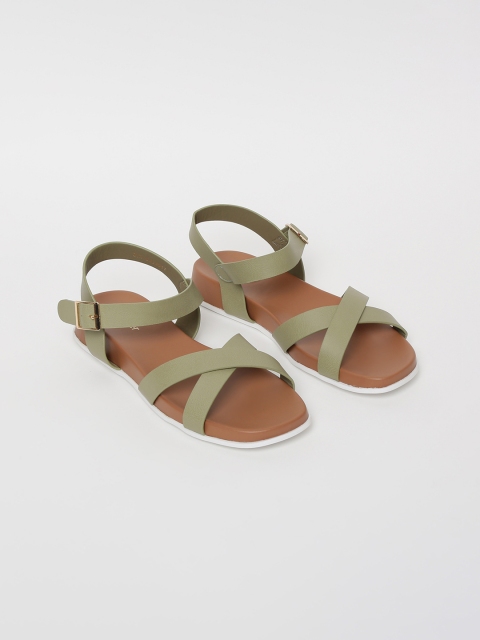 

Ginger by Lifestyle Women Olive Green Solid Open Toe Flats