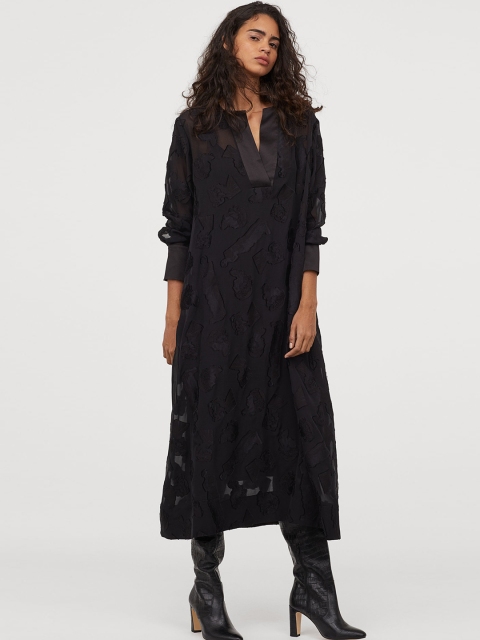 

H&M Women Black Self-Design Silk-Blend Dress