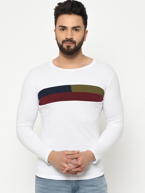 

oneliner Men White Striped Round Neck T-shirt
