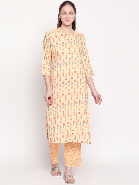 

ZRI Women Yellow & Grey Printed Kurta with Trousers