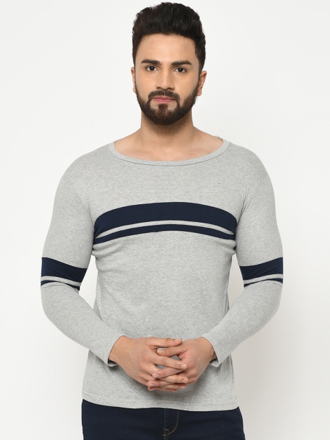 

oneliner Men Grey & Black Striped Round Neck T-shirt