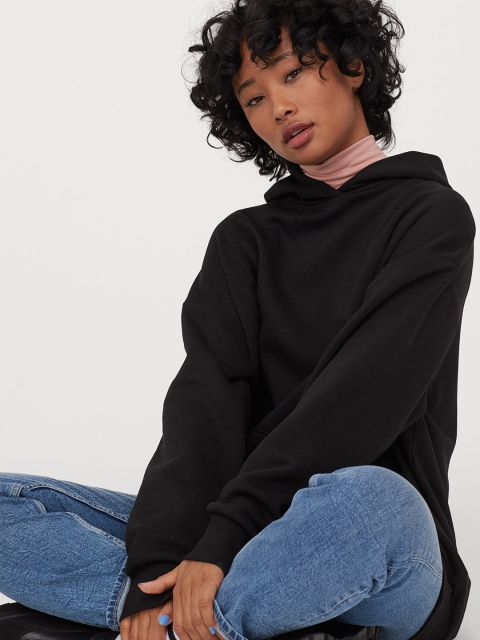 

H&M Women Black Solid Oversized Hooded Sweatshirt