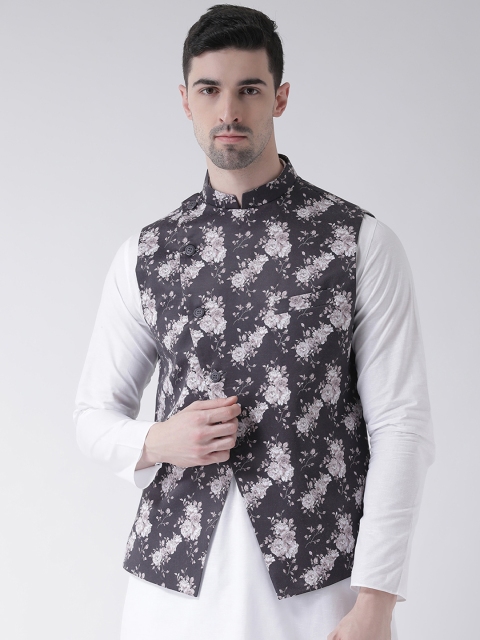 

TABARD Men Black & White Printed Woven Pure Cotton Nehru Jacket