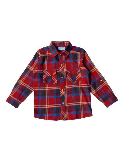 Kid Studio Boys Red & Blue Regular Fit Checked Casual Shirt