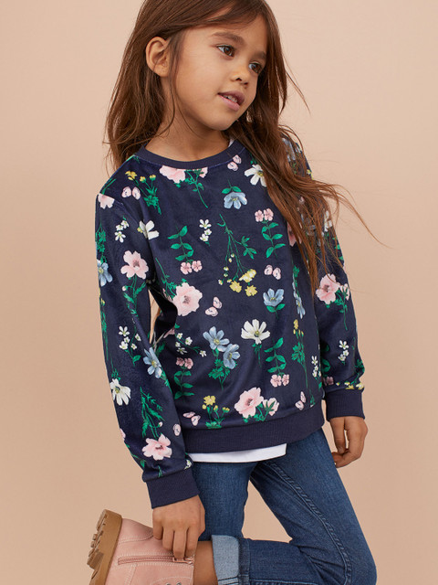 

H&M Girls Navy Blue Patterned Sweatshirt