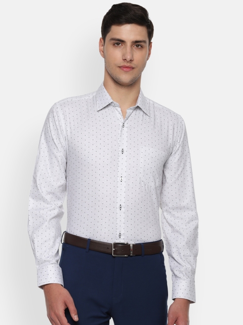 Van Heusen Men White & Navy Blue Regular Fit Printed Formal Shirt