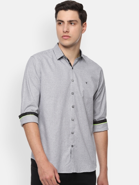 

V Dot Men Grey & White Slim Fit Printed Casual Shirt
