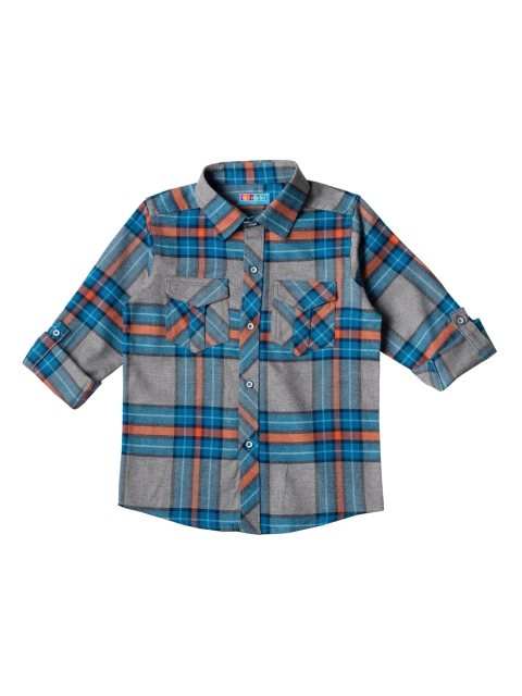 

Kid Studio Boys Grey & Blue Regular Fit Checked Casual Shirt