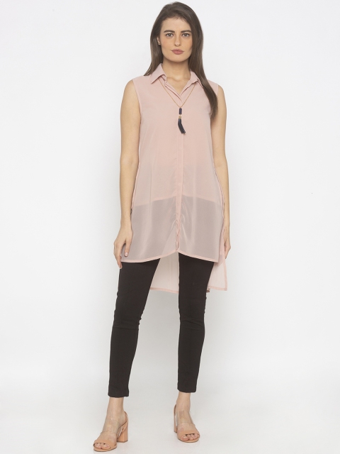 

Iti Pink Solid Sheer High-Low Tunic