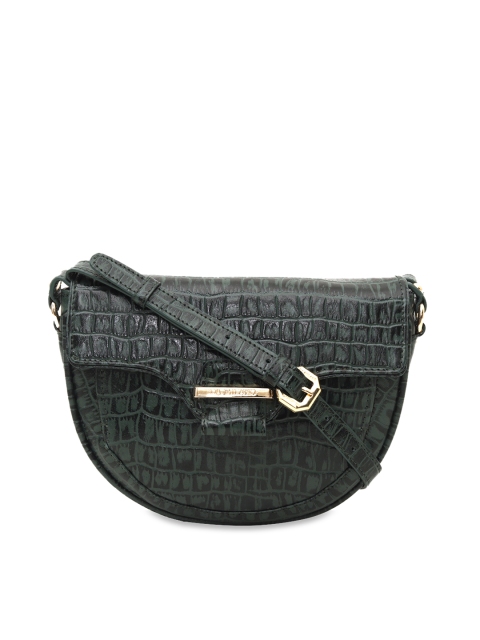 

Da Milano Olive Green & Black Croc Textured Leather Sling Bag