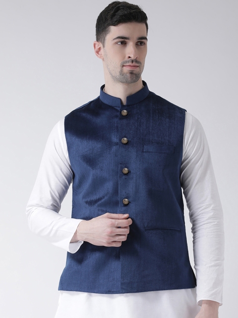 

TABARD Men Navy Blue Solid Woven Nehru Jacket