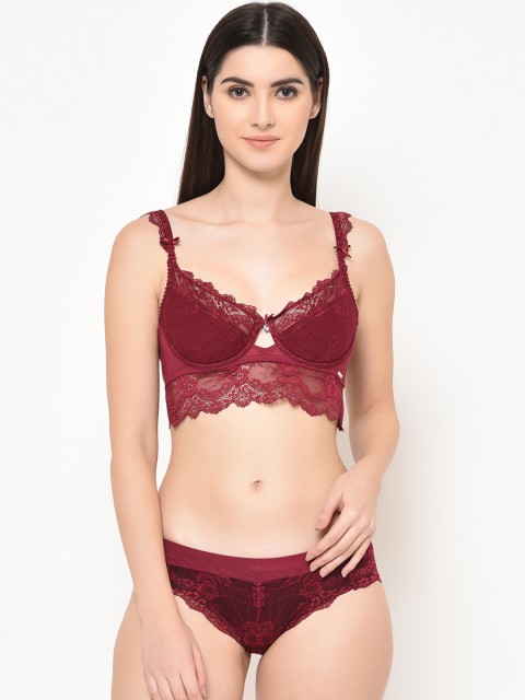 

Da Intimo Women Maroon Solid Lace Lingerie Set Solid Lace Lingerie Set