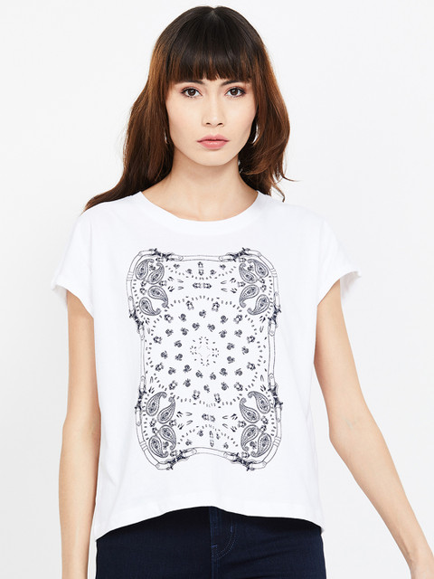 

Fame Forever by Lifestyle Women White Printed A-Line Pure Cotton Top