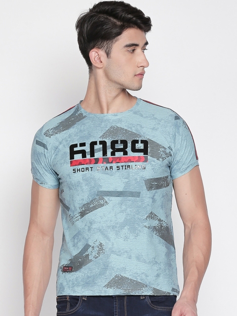 

ZIDO Men Blue Printed Round Neck T-shirt