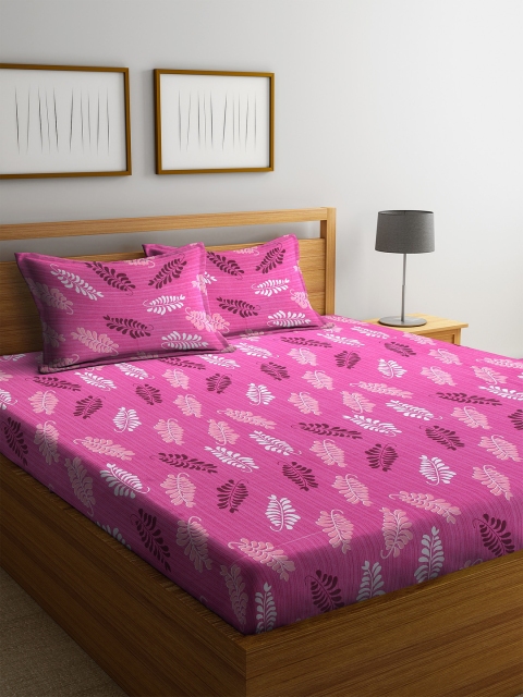 

MAFATLAL Pink & Peach-Coloured Floral 144 TC Cotton 1 King Bedsheet with 2 Pillow Covers