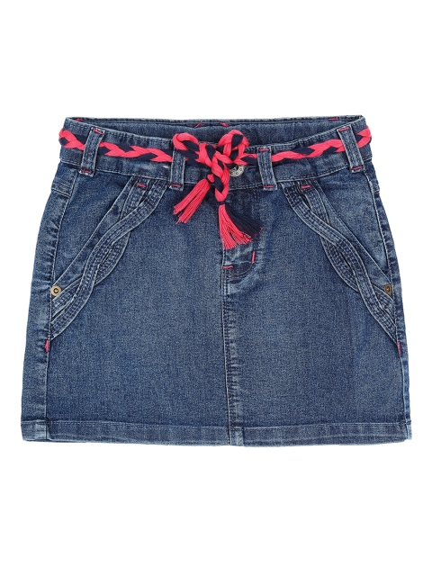 

Pantaloons Junior Girls Blue Solid Denim Pencil Skirt