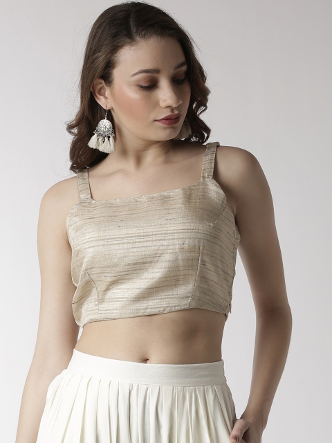 

De Moza Women Gold-Toned Self Design Crop Top