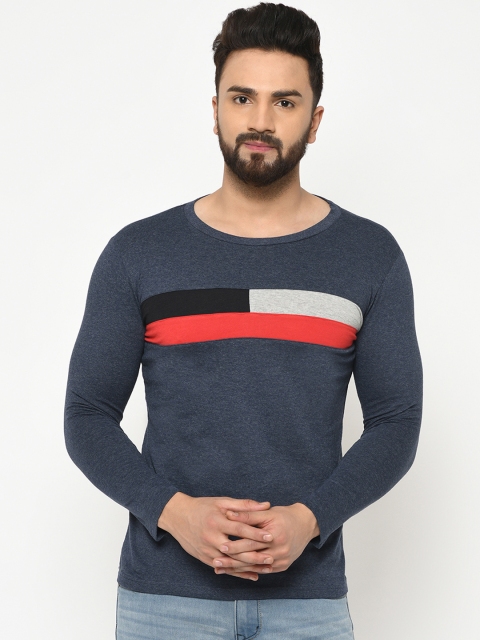 

oneliner Men Grey & Red Striped Round Neck T-shirt