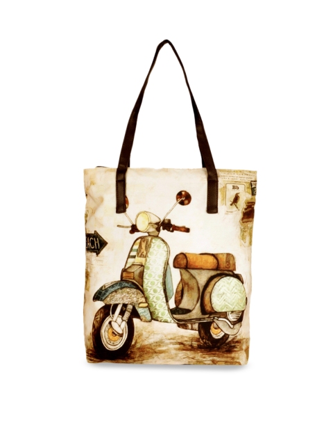 

FUKURO Beige & Brown Printed Tote Bag