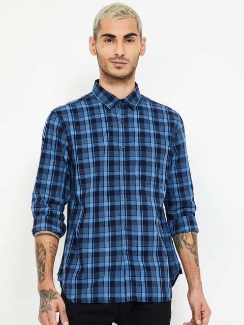 

CODE by Lifestyle Men Navy Blue Slim Fit Checked Casual Shirt