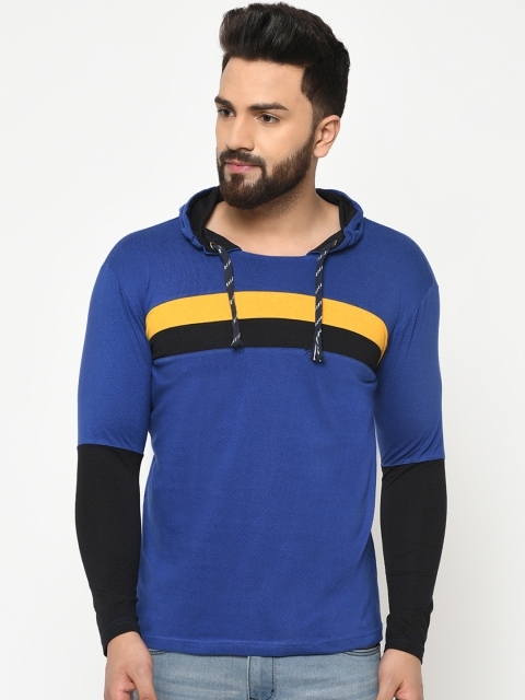 

oneliner Men Blue & Black Striped Hood T-shirt