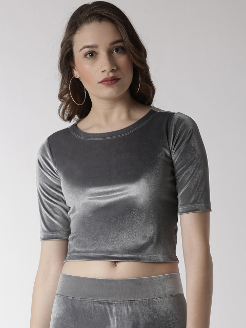 

De Moza Women Silver-Toned Solid Crop Top