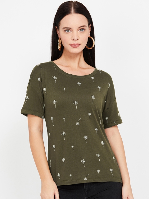 

Fame Forever by Lifestyle Women Olive Green Tropical Print Top