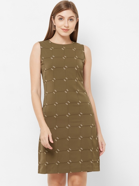 

Soie Women Olive Green Embroidered Sheath Dress