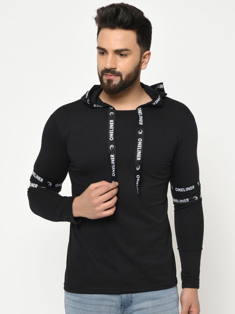 

oneliner Men Black Solid Hood T-shirt