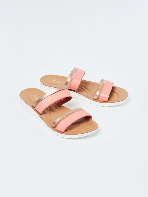 

Ginger by Lifestyle Women Pink & Gold-Toned Solid Open Toe Flats