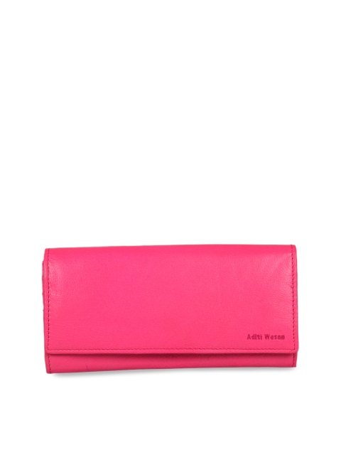 

Aditi Wasan Women Fuchsia Pink Solid Leather Two Fold Wallet