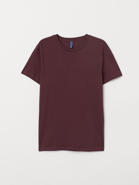 

HM Men Maroon Solid Pure Cotton T-shirt Regular Fit