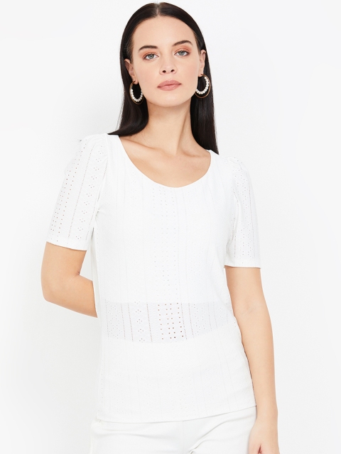 

CODE by Lifestyle Women White Self Design Top