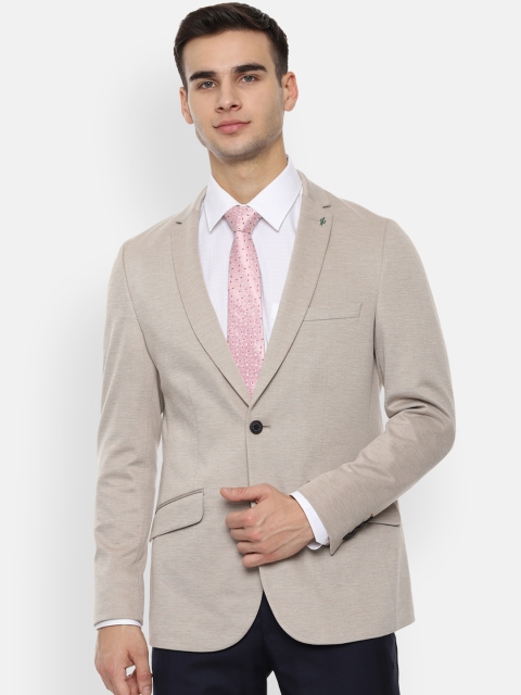 

V Dot Men Beige Solid Slim-Fit Single-Breasted Formal Blazer