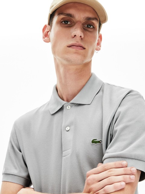 

Lacoste Men Grey Solid Polo Collar Pure Cotton T-shirt