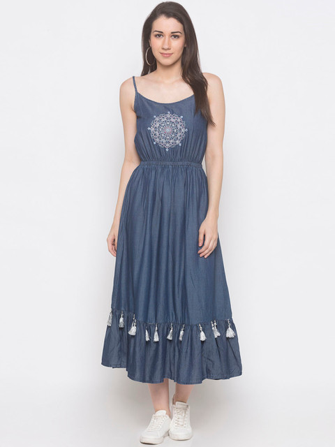

Globus Women Blue Embroidered Maxi Dress