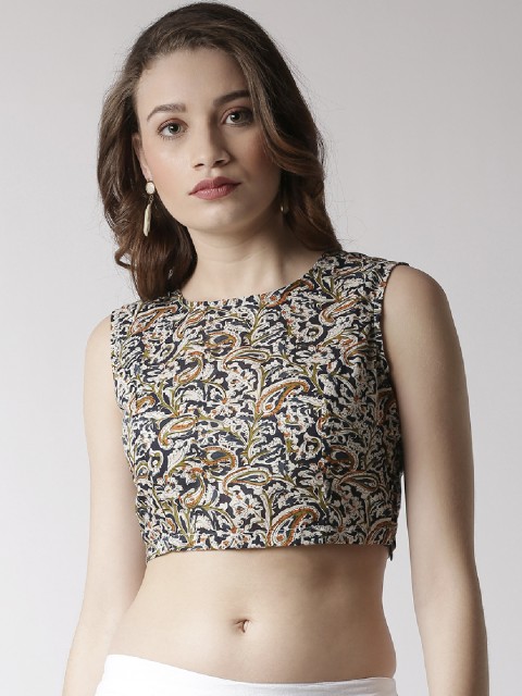 

De Moza Women Beige & Blue Printed Crop Top