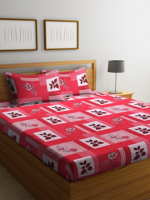 

MAFATLAL Red & White Floral 144 TC Cotton 1 King Bedsheet with 2 Pillow Covers