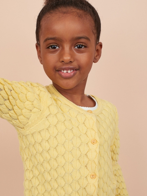 

H&M Girls Yellow Textured-Knit Cardigan