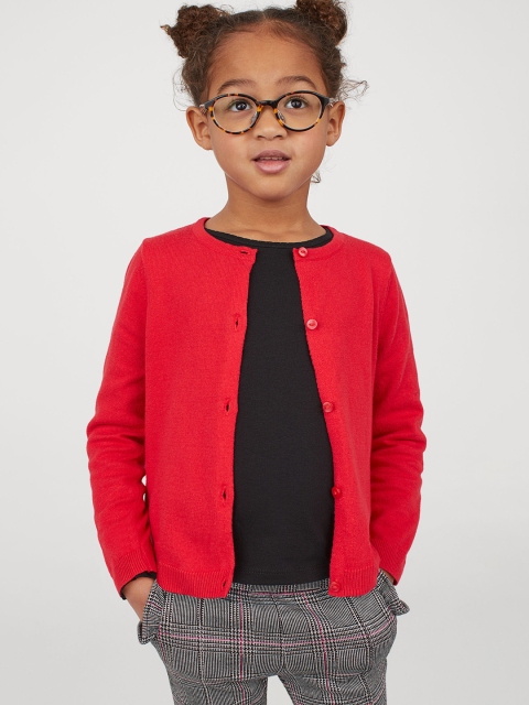 

H&M Girls Red Solid Fine-Knit Cotton Cardigan