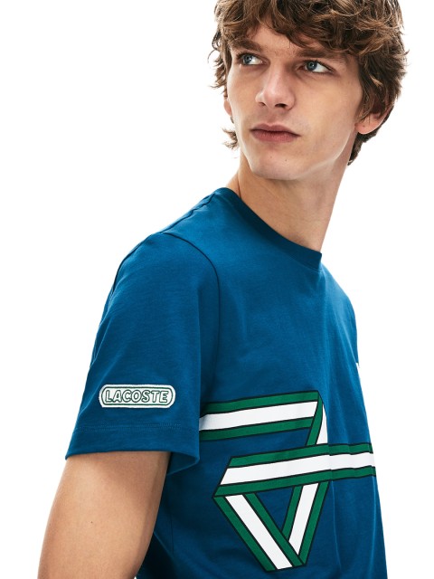 

Lacoste Men Blue Striped Round Neck T-shirt