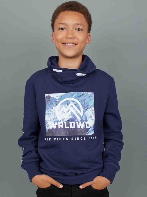 

H&M Boys Blue Printed Funnel-Collar Sweatshirt