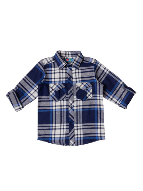 

Kid Studio Boys Navy Blue & Grey Regular Fit Checked Casual Shirt