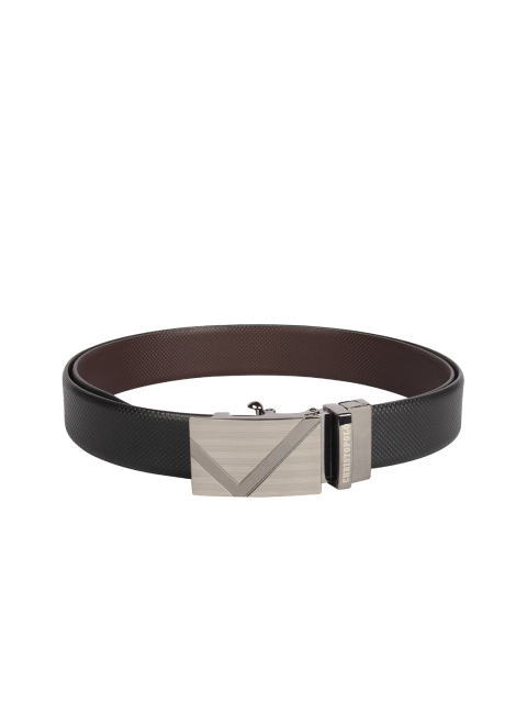 

CHRISTOPOLO Men Black & Coffee Brown Textured Leather Reversible Belt