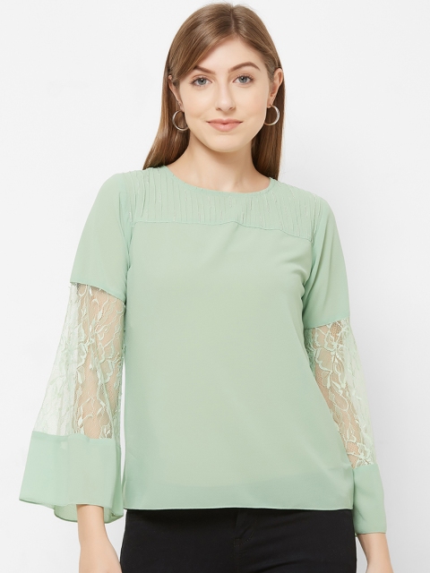 

Soie Women Green Solid Lace Insert Top