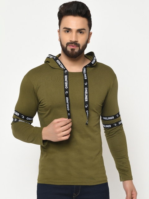 

oneliner Men Olive Green Solid Hood T-shirt