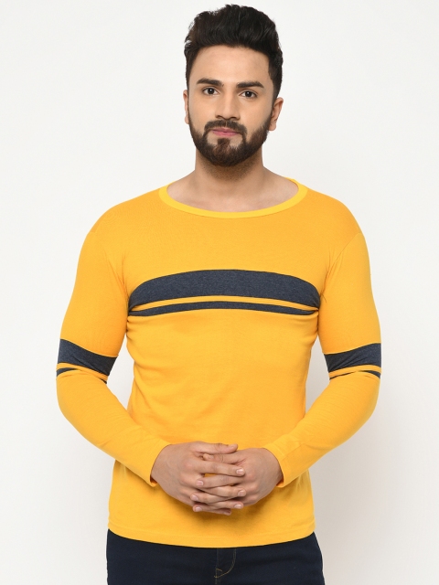

oneliner Men Yellow Striped Round Neck T-shirt