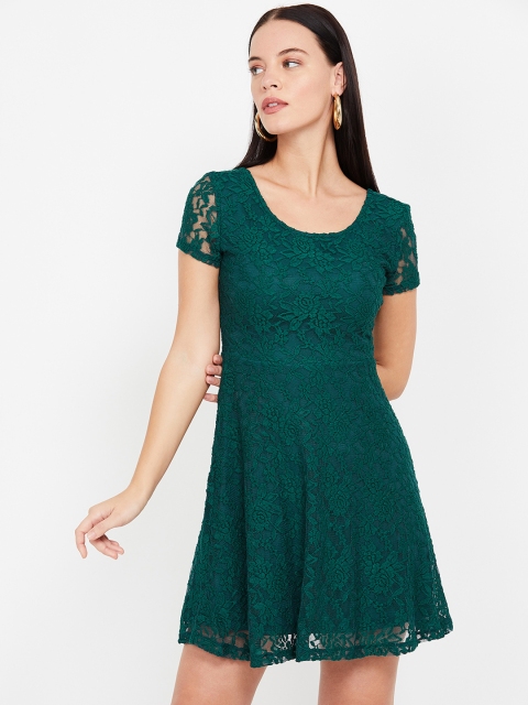 

Ginger by Lifestyle Women Green Self Design Fit and Flare Dress